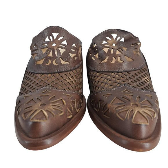 Veracruz Artisans Sundance Brown Leather Cutout Mules Size 36 US 5.5-6 Boho - Picture 2 of 13